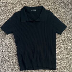 Men’s Black Ribbed Polo Shirt